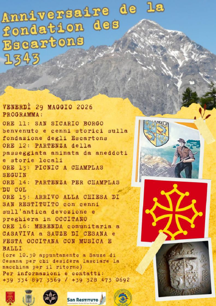 ANNIVERSAIRE DE LA FONDATION DES ESCARTONS
Comunità del Briançonnais, del Queyras, di Oulx di Pragelato e Casteldelfino
